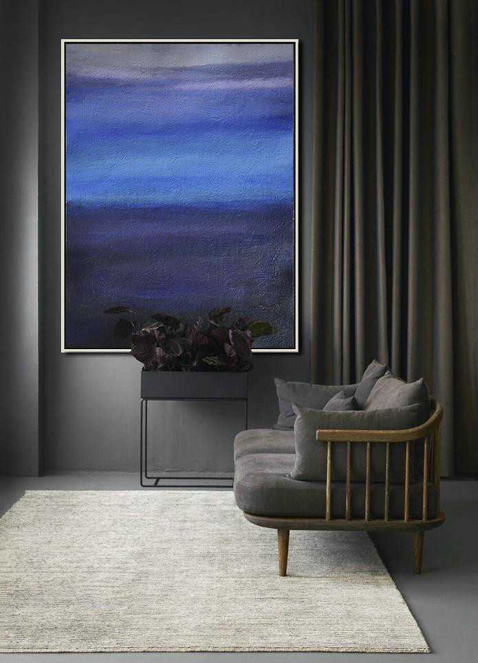 Large Abstract Art Handmade Oil Painting,Oversized Abstract Landscape Painting,Oversized Custom Canvas Art,Blue,Dark Blue,Grey.etc